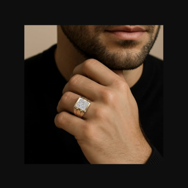 Gold 9ct Yellow Gold Mens Pave Set Diamond Ring