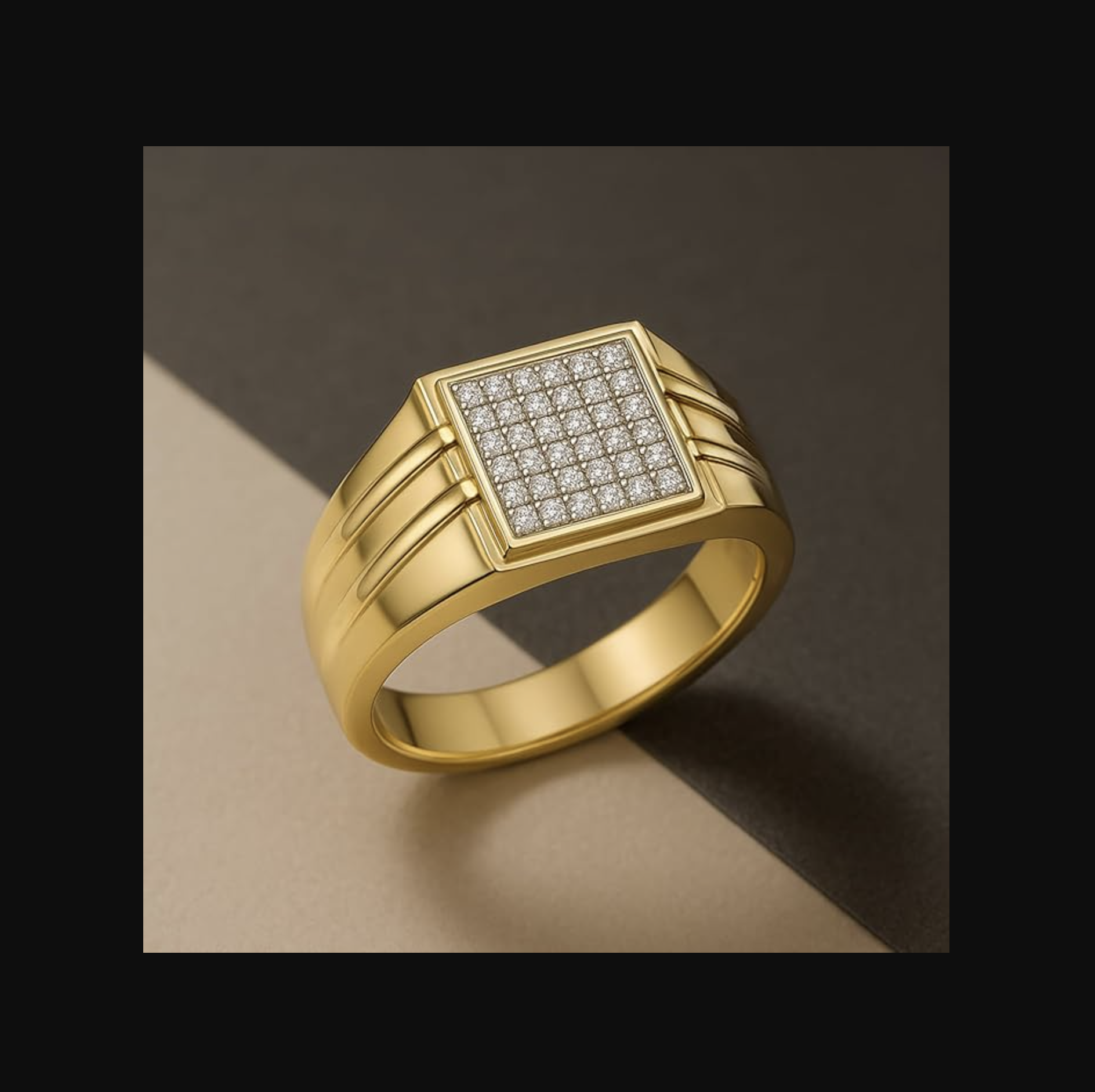 Gold 9ct Yellow Gold Mens Pave Set Diamond Ring 1