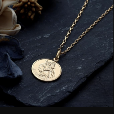 Alexander Castle Mens Solid 9ct Gold St Christopher Pendant Necklace 1